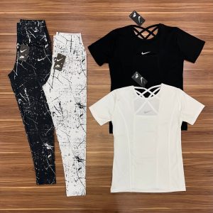 ست لگ طرح دار و تیشرت پشت بندی ورزشی کد 3651