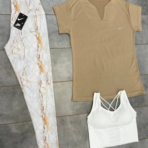 ست لگ طرح دار و تیشرت یقه دلبری و نیمتنه ورزشی کد 3660